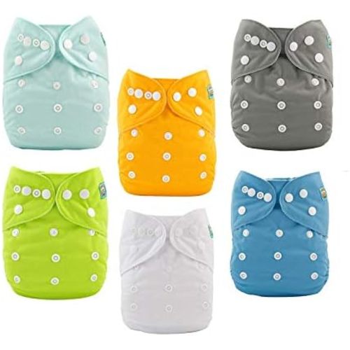 ALVABABY Baby Cloth Diaper 6 Pack with 12 Inserts One Size Cloth Diaper Covers Adjustable Washable Reusable for Baby Girls and Boys