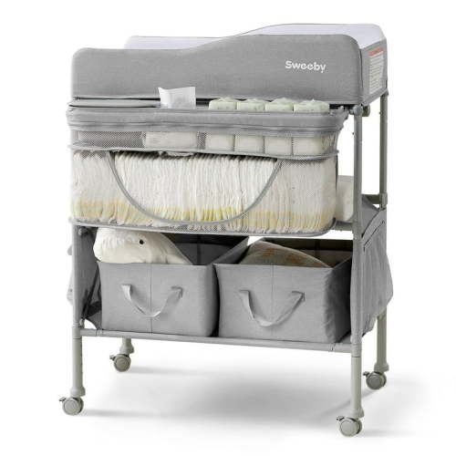 Sweeby Baby Changing Table, Foldable Diaper Station with Organizer and Waterproof Pad