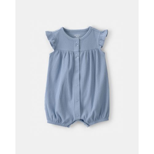 Baby Girl Rib Short-Sleeve Romper - Blue - Carter's | Carter's