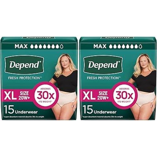 Depend Incontinence Underwear for Women, Extra-Large, 30 Count | Maximum Absorbency | Fit-Flex | Disposable | Blush