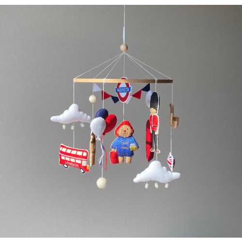 Paddington Bear in London, Paddington mobile for newborn nursery, crib nursery decor, baby kids room, gender neutral mobile, newborn gifts.