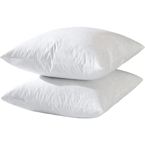 20x20 Decorative Throw Pillow Inserts-Down Feather Pillow Inserts-Square-Cotton Fabric-Set of 2-White.