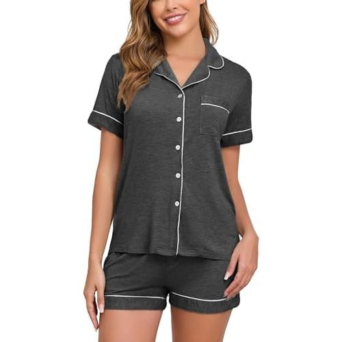 Veseacky Womens Pajamas Set Short Sleeve Sleepwear Button Down Pjs Comfy 2 Pieces Soft Lounge Set S-XXL