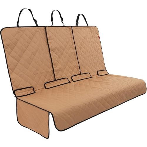 Lusso Gear Dog Car Seat Cover for Back Seat - Tan, Universal Fit - Waterproof & Non-Slip Oxford Fabric Cover - Protector for SUV & Truck - Pet Travel Accessory
