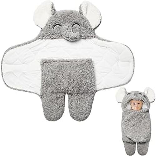 Riyiper Swaddle Blanket for Baby Boys Girls Adjustable Thick Fleece Elephant Shape Baby Winter Clothes Soft Plush Newborn Receiving Blankets Warm Winter Clothes for Infants 0-6 Months