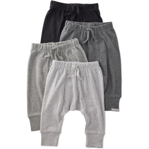 Butterblu Jordan 4-Pack Jogger Pants 100% Organic Cotton Bottoms for Boys & Girls, Stone, 3-6 Months