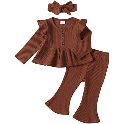 Toddler Baby Girl Clothes Fall/Winter Girls Outfits Ruffle Long Sleeve Tops Floral Flared Pants Girls' Clothing Sets