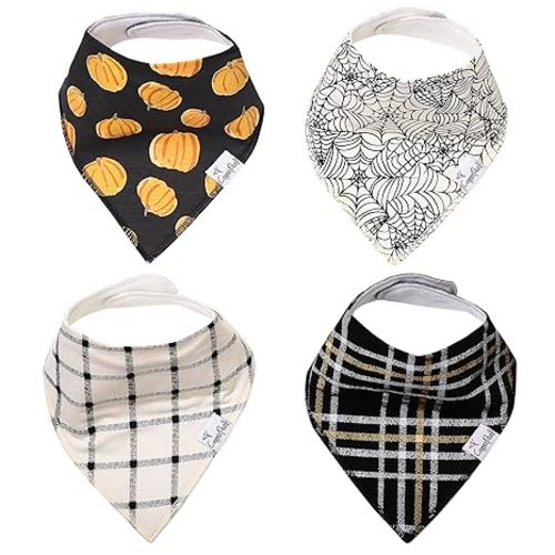 Copper Pearl 4 Pack Soft Cotton Baby Bibs for Drooling and Teething, Absorbent Drool Bibs for Baby Girl and Boy, Adjustable to Fit Newborns to Toddlers, Tons of Styles (Patch)