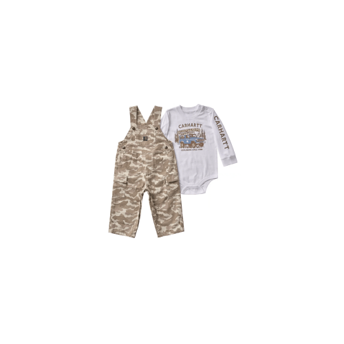 Boys' 2-Piece Long Sleeve Bodysuit & Printed Canvas Overall Set (Baby) | Carhartt
