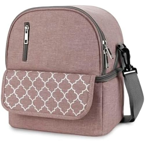 MOMIGO Breast Pump Bag - Small Size Cooler and Moistureproof Backpack Double Layer for Mother Baby Bottle Breast Milk Pump Outdoor Working Backpack Lunch Bag (Pink)