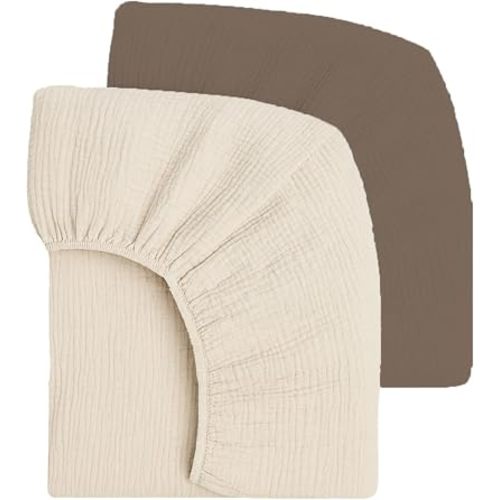 Mère & Moi: Muslin Fitted Crib Sheets: 2 Pack - Brown & Cream - 28x52", 100% Cotton, Oeko-TEX, Ultra-Soft & Breathable, Baby-Toddler Mattress Bedding