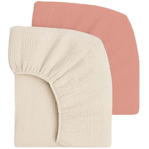 Mère & Moi: Muslin Fitted Crib Sheets: 2 Pack - Pink & Cream - 28x52", 100% Cotton, OEKO-TEX, Ultra-Soft & Breathable, Baby & Toddler Mattress Bedding