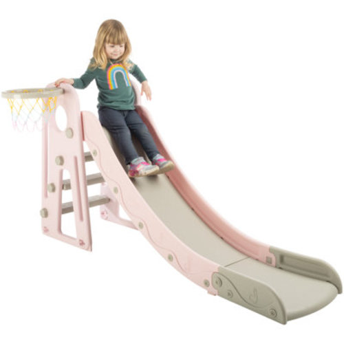 Hey Play Toddler Slide with Basketball Hoop and Ball - Indoor and Outdoor Play Equipment for Kids - Plastic Climber Slide Playset Toys | Wayfair