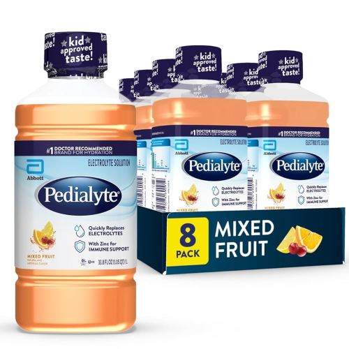 Pedialyte Electrolyte Drink, Hydration Drinks for Kids & Adults, Mixed Fruit, 1 Liter, Pack of 8
