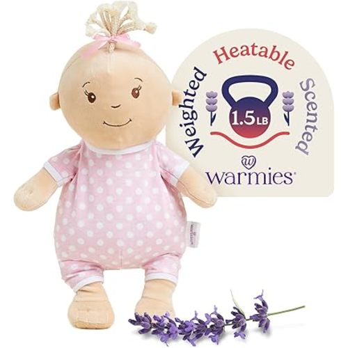 warmies Microwavable & Weighted Stuffed Animals, Baby Girl Lighter Skin - Heated Stuffed Animal Plushie for Warmth & Comfort - Soft Plush Toys for Adults & Children (Boys, Girls, Babies & Toddlers)