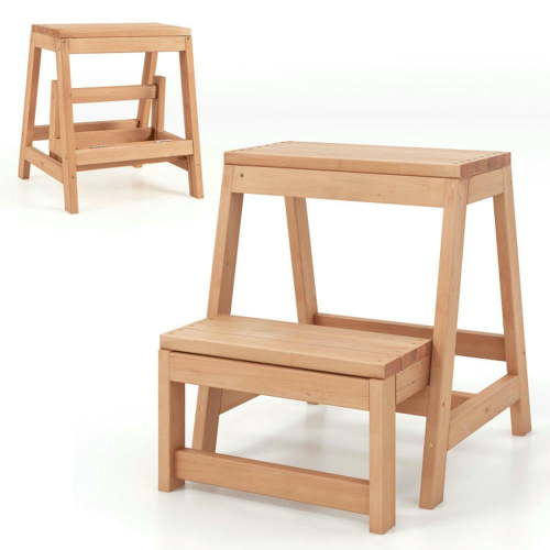 Spaco Multipurpose Wood Folding 2-Step Stool, Step Ladder for Indoor Outdoor, Natural