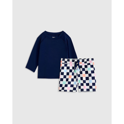 Swim Trunk and Rash Guard Set - Baby in Checks