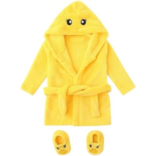 Toddler Towel Soft Robe with Waist Belt+shoes Baby Boys Girls Flannel Hooded Short Robe Fleece Warm Cute Outfits