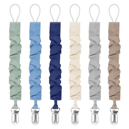 TenderBabe Pacifier Clip,6 Pack Pacifier Holder Clip with Adorable Frill Design,Soft Flexible Binky Clips for Baby Girl and Boy