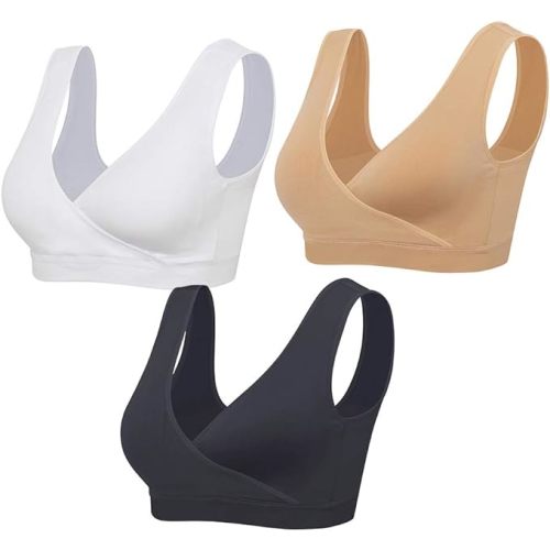 Lemef Nursing Sleep Bras Wirefree Maternity Breastfeeding Bras 3 Pack