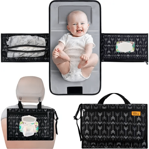 Kopi Baby Portable Diaper Changing Pad - Baby Changing Pad & Diaper Changer Travel Bag, Smart Design Baby Changing Mat, Portable Changing Pad for Baby, Baby Changing Station, Infant Gift - Black Arrow