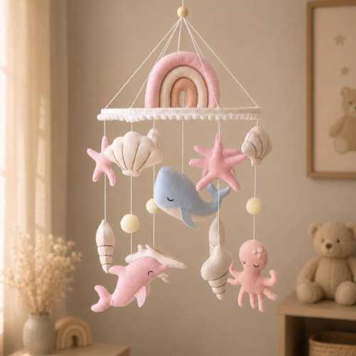Ocean Baby Mobile ,Handmade Pastel Felt Sea Animals Nursery Decor , Personalized Baby Shower Gift