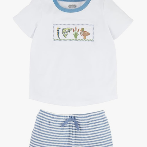 Mud Pie Children's Fishing Smocked Short Set; 12-18M