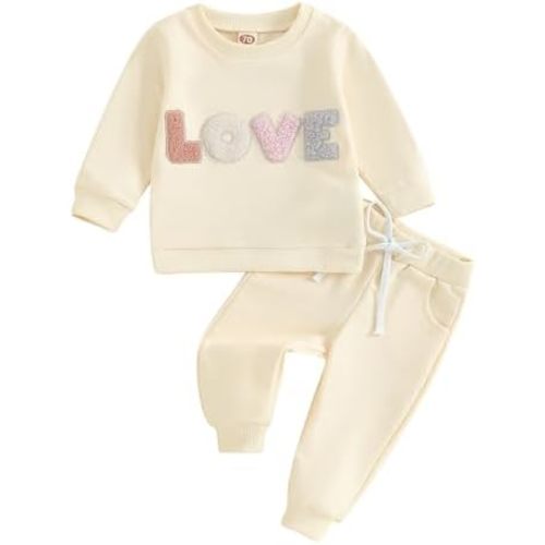 Fernvia Toddler Baby Girl Clothes 3 6 9 12 18 24 Months Fall Outfits Solid Long Sleeve Sweatshirt Tops + Pants Set