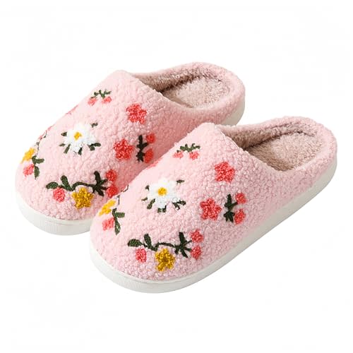 Women Home Slippers Cute Pattern Strawberry Slippers Indoor Outdoor Plaid Shoes Warm Soft Bedroom Shoes Fuzzy Closed Toe Sandals Non Slip House Bedroom Slippers