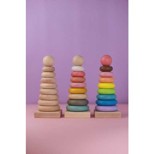 Wooden Stacking Rings – Rainbow Baby Toy, Educational Fine Motor Skills Tower