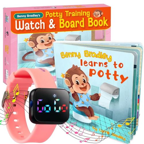 Potty Training Watch & Board Book for Kids – A Water Resistant Potty Reminder Device for Boys & Girls - Train Your Toddler with Fun Musical or Vibration Reminders and Printed Board Book (Pink)