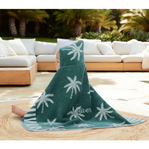 Palm Trees Plush Jacquard Baby Beach Hooded Towel UPF 50+