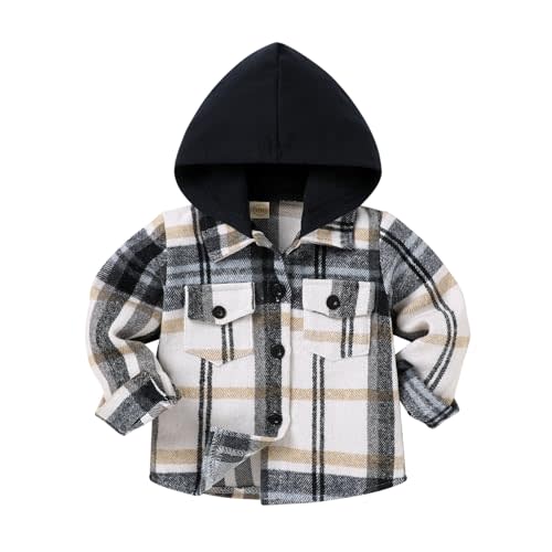 YOUNGER STAR Toddler Kids Boys Girls Flannel Hooded Plaid Shirt Button Baby Red Clothes