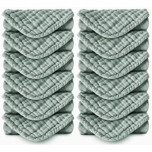 Spotted Play Muslin Burp Cloths 100% Cotton Large 20''x10'' Extra Soft and Absorbent Baby Wash Cloths Spit Up Rags - Baby Burping Cloth for Boys Girls Items(12 Pack Green)