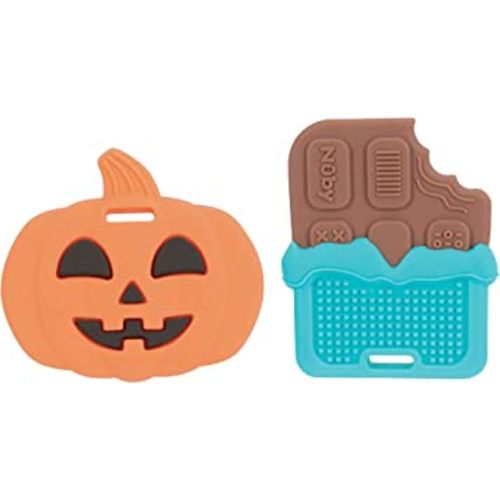 Nuby All Silicone Pumpkin & Chocolate Bar Teether – 2 Pack, 3+ Months