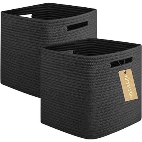 OIAHOMY Storage Cubes, 13 Inch Cube Storage Organizer, Collapsible Storage Bins, Baskets for Organizing, Storage Bins for Shelves-Black, 2-PACK