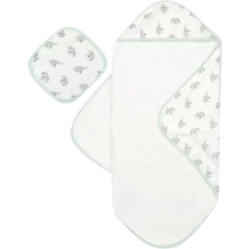 Bamboo Viscose Baby Hooded Towel & Washcloth Set for Babies and Toddlers, Soft & Absorbent, 70% Viscose derived from Bamboo, 30% Cotton Muslin - Imported (Elephant)