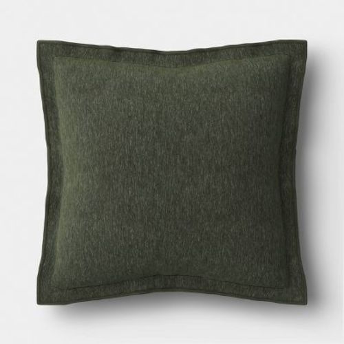 20"x20" Heathered Solid Double Flange Pillow Dark Green - Threshold™