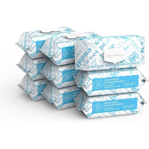 Amazon Elements Baby Wipes, Unscented, 810 Count, Flip-Top Packs