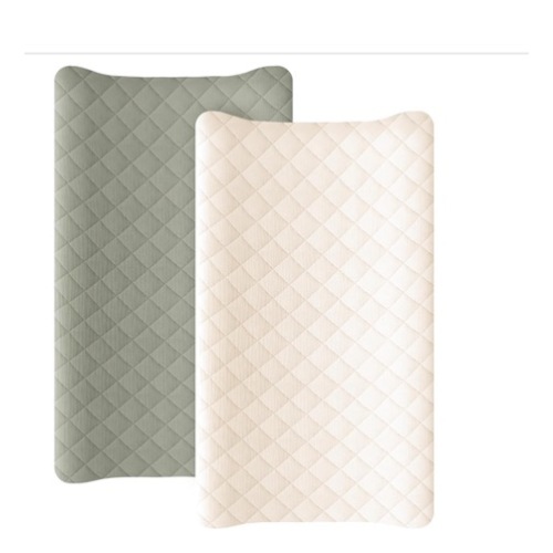 Konssy Waterproof Muslin Changing Pad Cover 2 Pack, Quilted Cotton Fitted Diaper Chang Table Cover, Soft Changing Pad Sheets for Girls Boys (Fog Green,Cream)