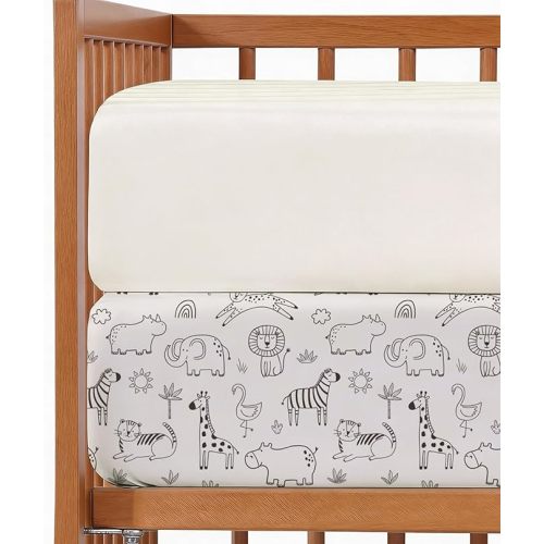 2-Pack Mini Crib Sheets Fitted - Pack N Play Sheets for Pack and Play Mattress - Stretchy Soft Microfiber Playard Bedding - Mini Toddler Bed Cover for Boys & Girls - Oeko-Tex - 38 x 24in, Zoo Sketch
