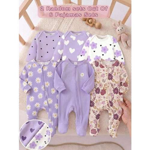 Newborn Baby Boy/Girl Daisy Print Pattern Knitted Soft Crew Neck Long Sleeve Jumpsuit 2pcs Set Baby Bamboo Fiber Zip Up Wear Baby Newborn Unisex Clothes Baby Cozy Pixies For Baby Girl By Girl Purple Clothes Purple Newborn Outfits Lilac Floral Outfits Baby