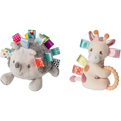 Mary Meyer Taggies Soft Toy, Heather Hedgehog, 8 Inch (Pack of 1) & Taggies Soft Baby Rattle with Teether Ring and Sensory Tags, 6-Inches, Tilly Giraffe