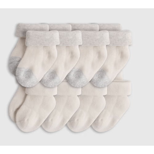 Organic Cotton Fold Over Socks 8-Pack - Baby in White/Grey
