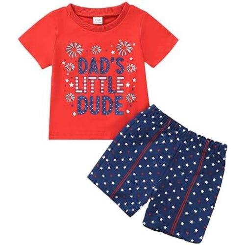 Jecson Toddler Boy Outfits Baby Boy Summer Clothes Cotton Letter Print Short Sleeve T-Shirt and Shorts Set 6M-4Y