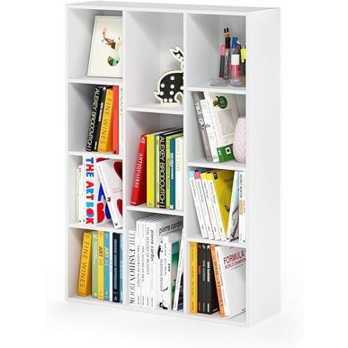 Furinno LUDER Book Shelf, 11-Cube Bookshelf, Reversible Bookcase, 9.4" x 29.1" x 41.7", for Living Room, Bedroom, Home Office, White