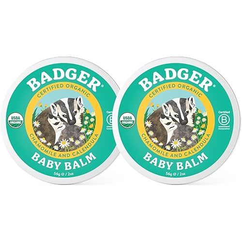 Badger - Baby Balm, Chamomile & Calendula, Certified Organic Baby Balm, Cradle Cap Balm for Babies, Baby Rash Balm, Baby Skin Care, 2 oz (2 Pack)