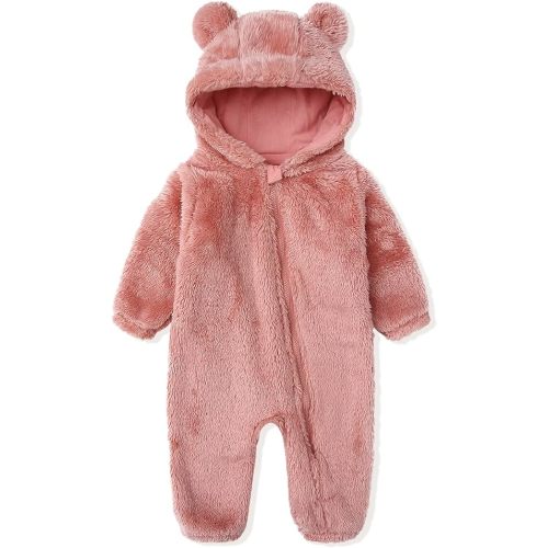 Newborn Baby Snowsuit Fleece Lined Onesie Outfits Warm Hooded Romper for Infant