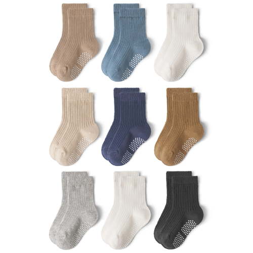 Toddler Non Slip Cotton Crew Socks with Anti-slip Dots for Infant Baby Boys Girls