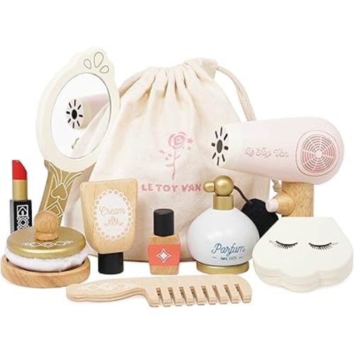Le Toy Van - Wooden Cosmetic Set With Bag Role Play Toy | Star Beauty Bag Pretend Play Set - Suitable For 3 Years +